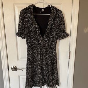 Divided Black Floral Mini Dress